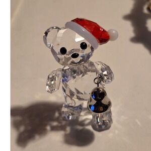 Swarovski Crystal Kris Bear Christmas Edition Santa Hat Silver Bell Figurine